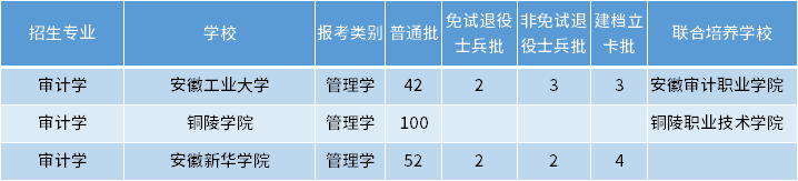 安徽專升本審計(jì)學(xué)專業(yè)招生學(xué)校